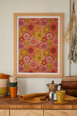 Deals 🧨 Doodle By Meg Groovy Flowers In Orange Art Print Natural Wood Frame ✔️