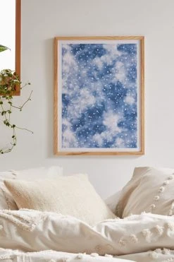 Discount ❤️ Ninola Design Cold Snow Clouds Blue Art Print Natural Wood Frame 🎉