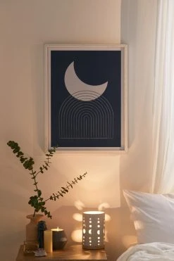 Budget 😉 MoonlightPrint Moon Mountain Blue Mid Century Modern Art Print White Wood Frame ✔️