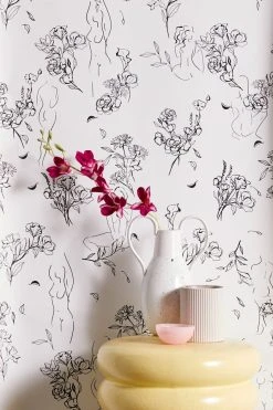 Best Pirce ⌛ Floral Figure Study Removable Wallpaper Black + White 🎉