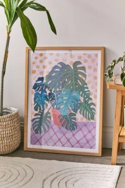 Hot Sale 🛒 Sewzinski Monstera Houseplant Art Print Natural Wood Frame 🔥
