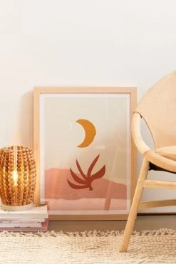 Brand new 👍 Grace Waxing Crescent Moon Art Print Natural Wood Frame 🧨