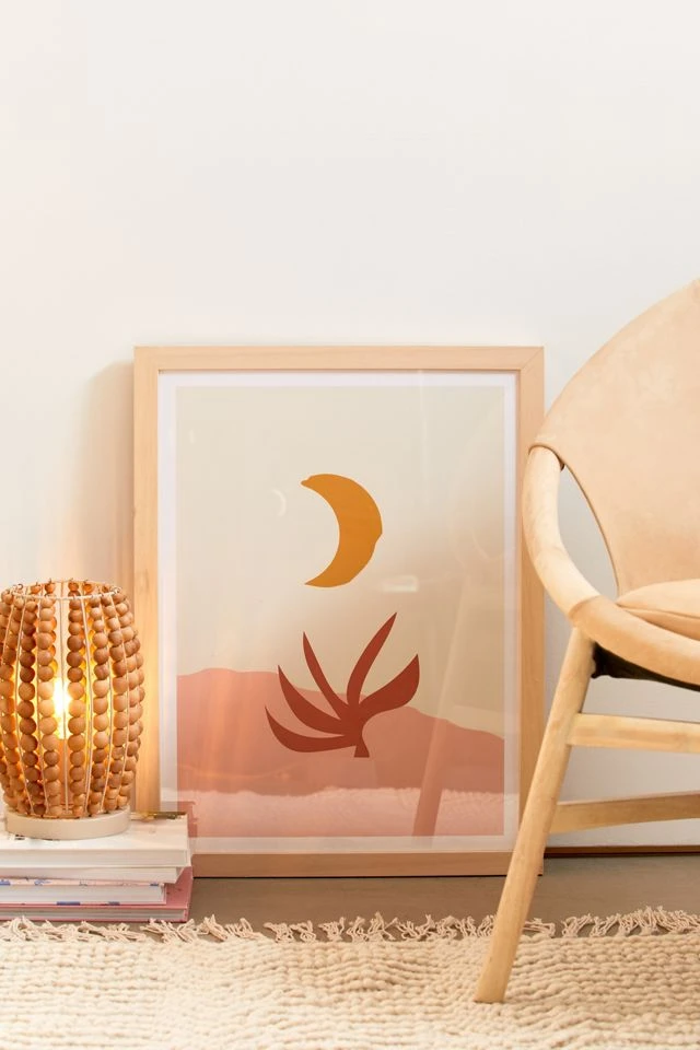 Brand new π Grace Waxing Crescent Moon Art Print Natural Wood Frame π§¨