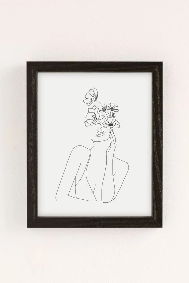 Cheapest β Nadja Line Art π© Woman With Flowers Art Print Black Wood Frame β - Image 2