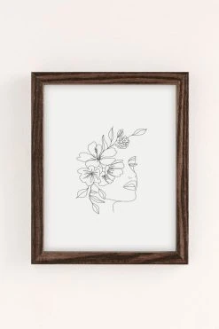 Coupon ⌛ Nadja Minimal Line Art 👩 Woman Face II Art Print Walnut Wood Frame 🎉