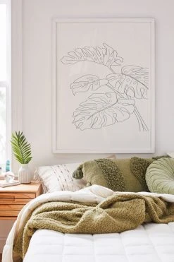 Deals 🎁 Nadja Line Art Monstera Leaves Art Print Modern White 🔔