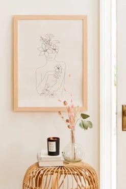 Best reviews of β Nadja Line Art π© Woman With Flowers IV Art Print Natural Wood Frame π
