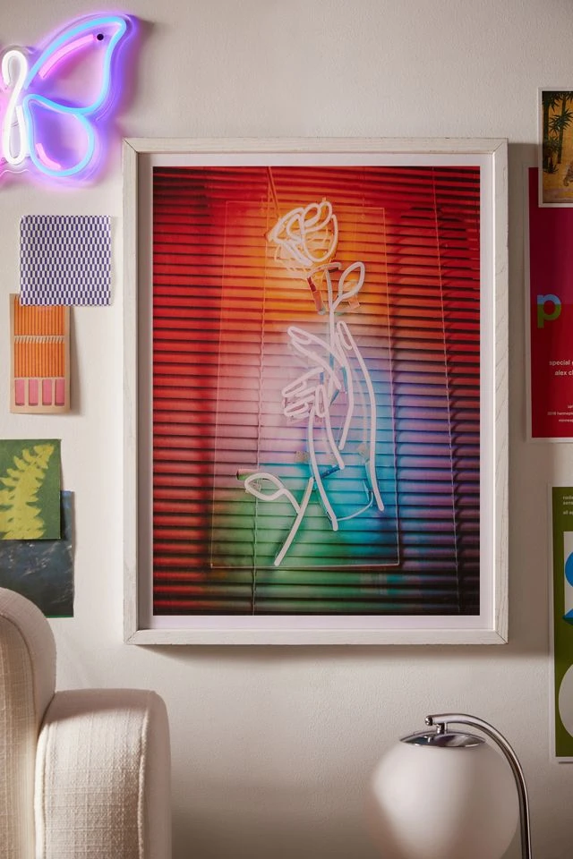 Discount β Laura Murray Neon Rose Art Print White Wood Frame π