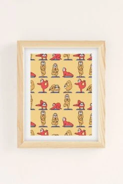 Best Sale 💯 Huebucket Sloth Yoga Art Print Natural Wood Frame 🧨