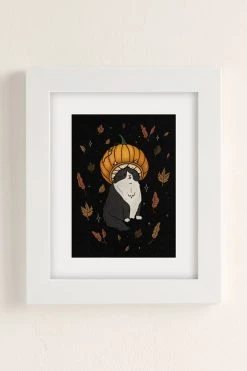 Budget 🤩 Plantspace Pumpkin Cat Art Print White Matte Frame 🎁