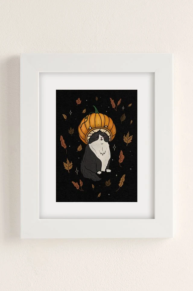 Budget π€© Plantspace Pumpkin Cat Art Print White Matte Frame π