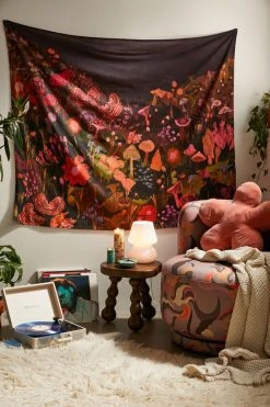 Deals π Night Mushroom Landscape Tapestry Black π