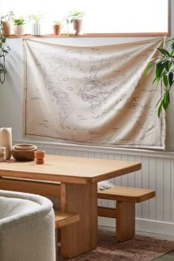 Brand new π Hand-Drawn World Map Tapestry Charcoal π