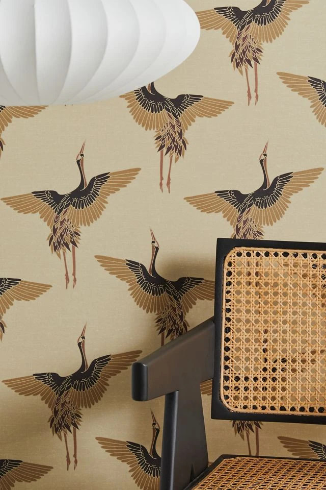 Wholesale β Iveta Abolina Deep Brown Cranes Removable Wallpaper Brown π