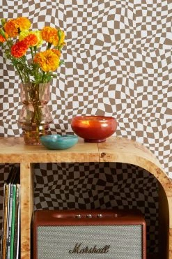 Hot Sale ❤️ Little Dean Wavy Brown Checker Removable Wallpaper Brown 🛒