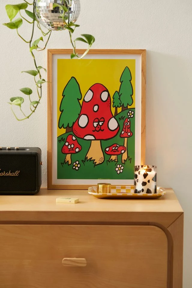 Brand new π Magic Society Groovy Shrooms Art Print Natural Wood Frame π―