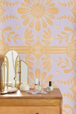 Deals 🎁 Sewzinski Boho Florals Orange Purple Removable Wallpaper Orange ❤️