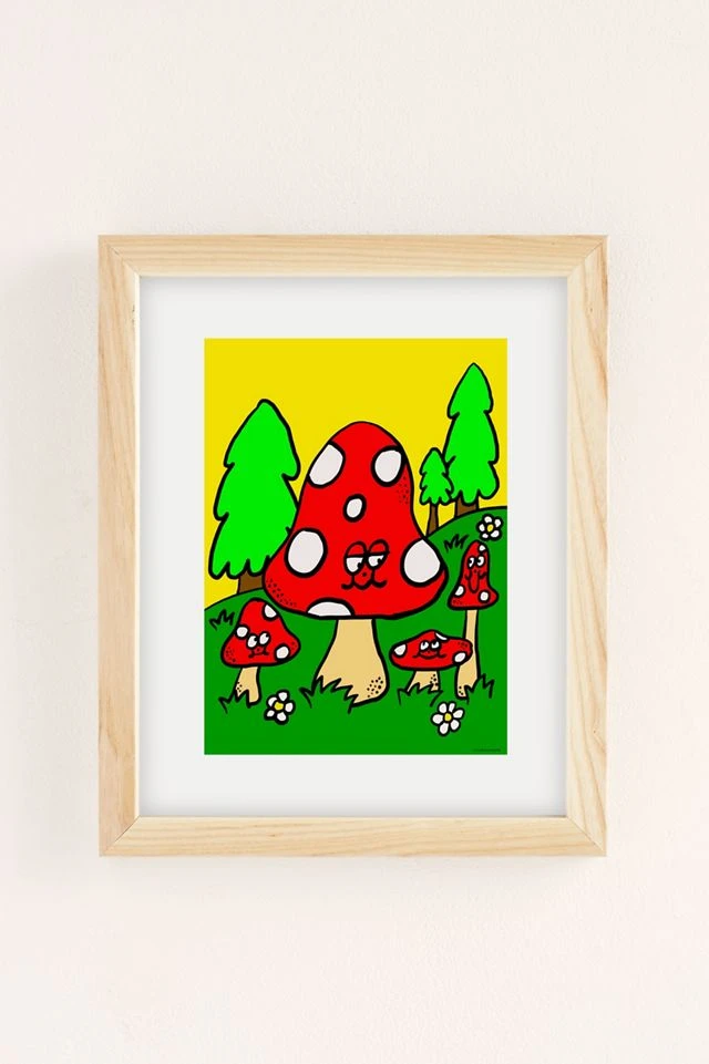 Brand new π Magic Society Groovy Shrooms Art Print Natural Wood Frame π― - Image 2