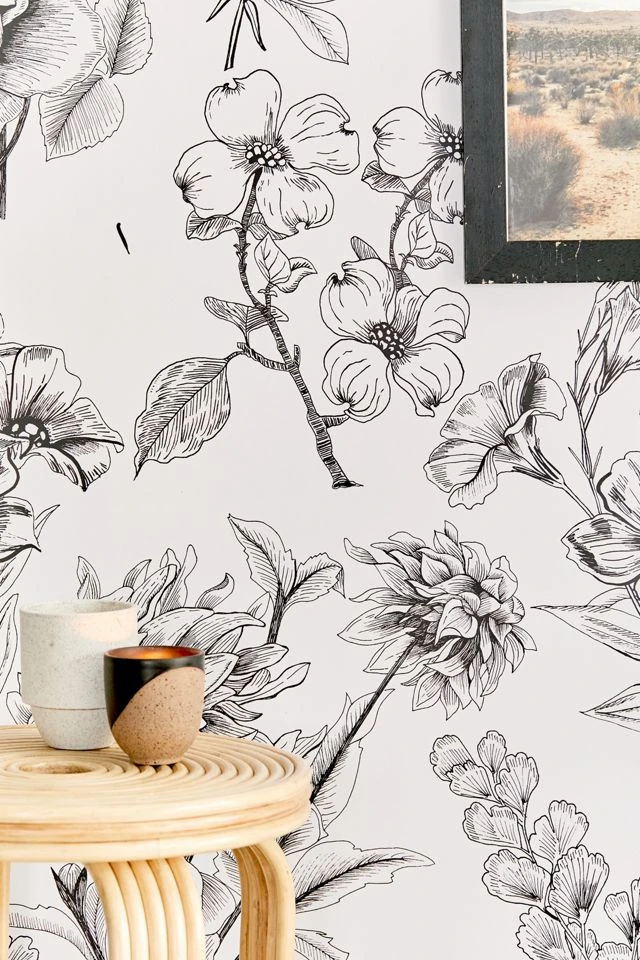 Flash Sale π McKenna Etched Floral Removable Wallpaper Black + White π€©