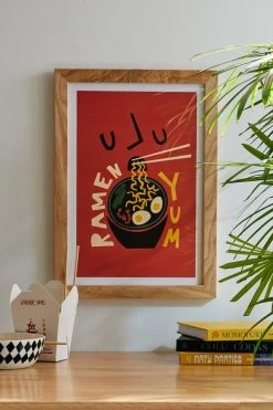 Cheap ⌛ Fox And Velvet Yum Ramen Art Print Natural Wood Frame 💯