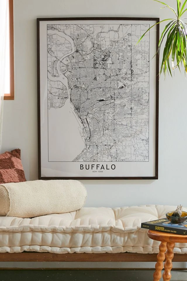 Wholesale β MultipliCITY Buffalo White Map Art Print Walnut Wood Frame π