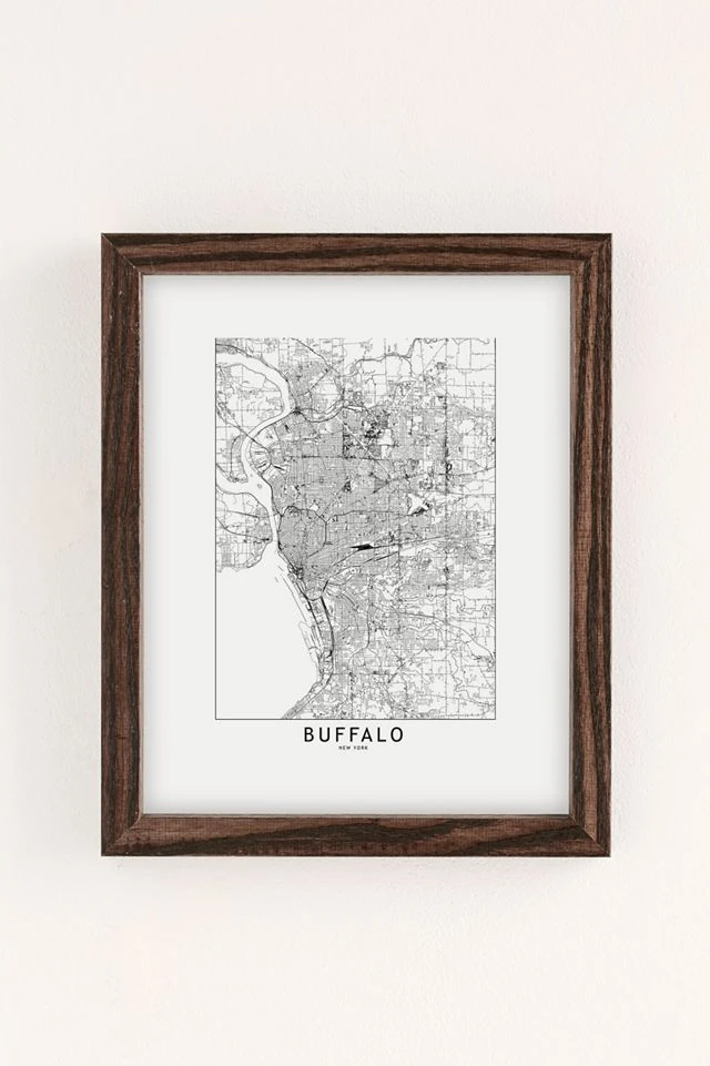 Wholesale β MultipliCITY Buffalo White Map Art Print Walnut Wood Frame π - Image 2