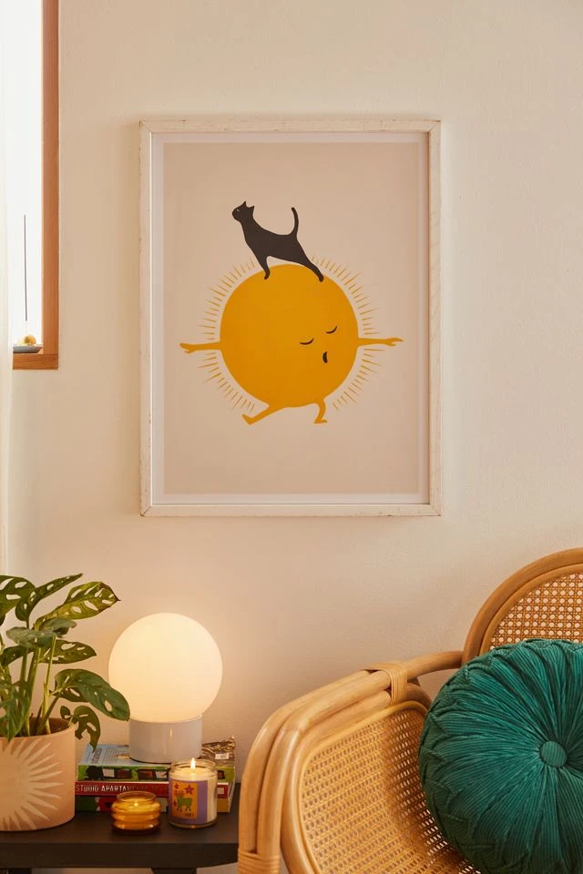 Outlet 𧨠Jimmy Tan Meowing 9 Yoga Warrior II Art Print White Wood Frame π