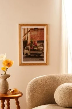 Wholesale β€οΈ Ninasclicks Rome Cute Van With Lots Of Flowers Art Print Natural Wood Frame β€οΈ