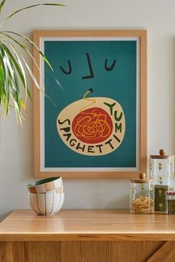 Brand new ❤️ Fox And Velvet Yum Spaghetti Art Print Natural Wood Frame ✨