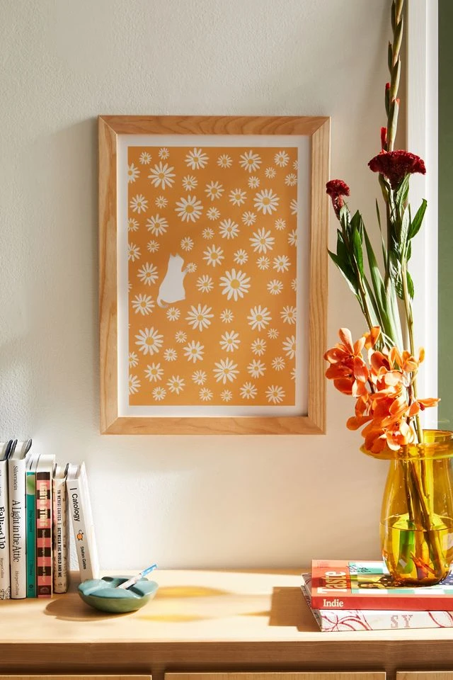 Flash Sale π₯ Jimmy Tan Hidden Cat 44 Flowers Fall Art Print Natural Wood Frame π§¨