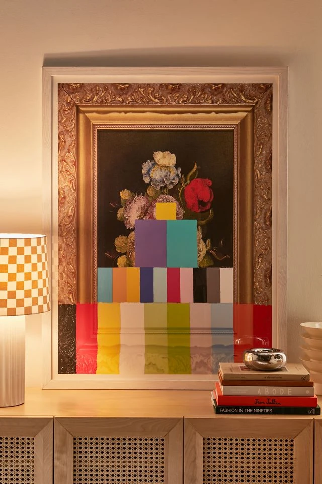 Best Pirce 𧨠Chad Wys A Painting Of Flowers With Color Bars Art Print White Wood Frame β¨