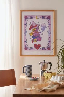 Promo π€© Sara M. Lyons Western Weed Witch Art Print Natural Wood Frame π