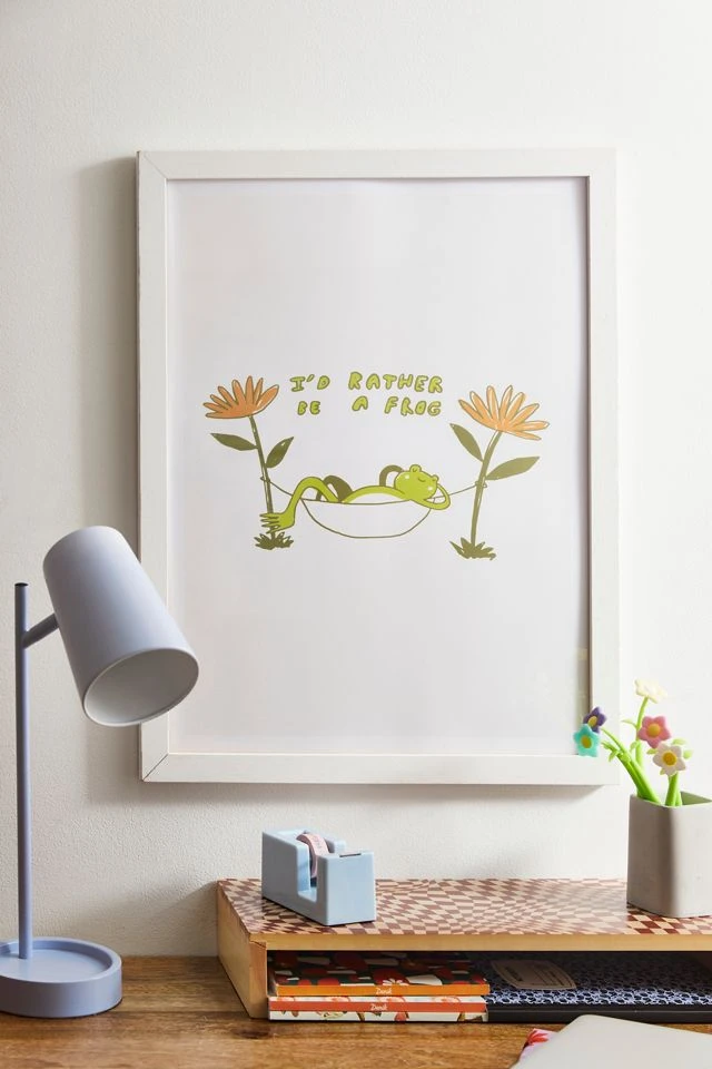 Cheap β UO Home Iβd Rather Be A Frog Art Print White Wood Frame π