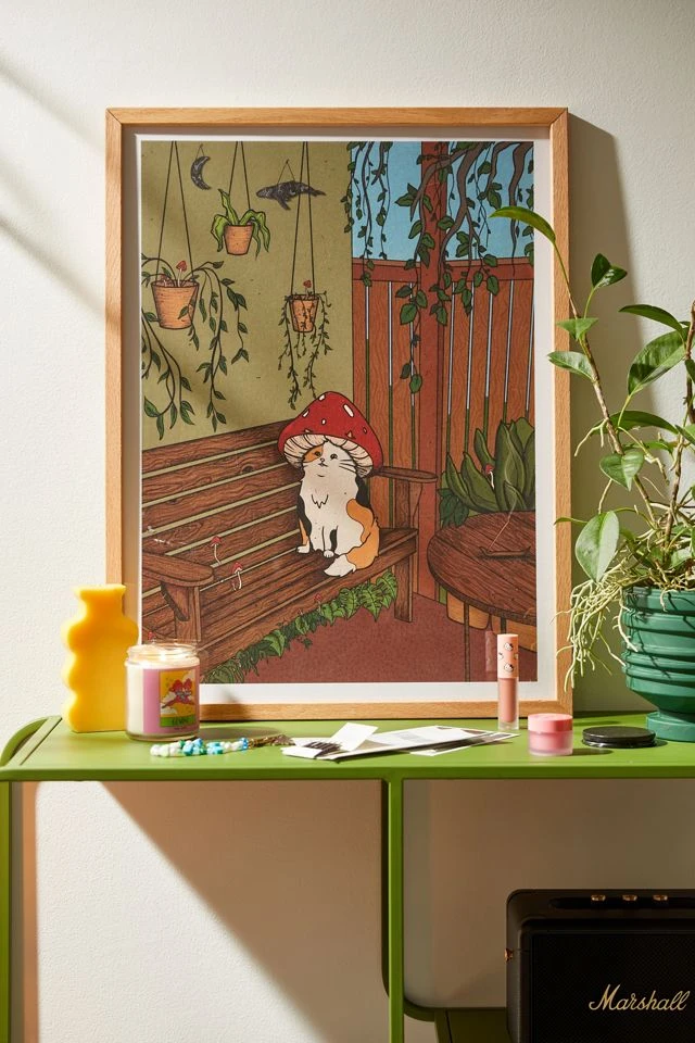 Outlet βοΈ Plantspace A Cats Patio Art Print Natural Wood Frame π