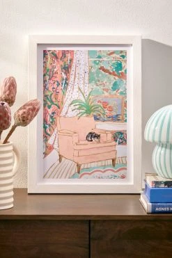 Wholesale ๐ฅ Lara Lee Meintjes Catnap Tuxedo Cat Napping In Chair By The Window Art Print White Wood Frame ๐คฉ