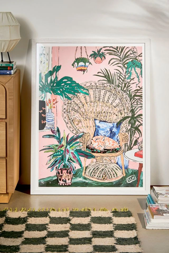 Hot Sale π Lara Lee Meintjes California Poppy And Wildflower Bouquet On Emerald With Tigers Still Life Painting Art Print White Wood Frame π