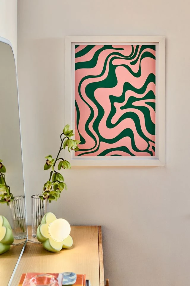 Outlet π Kierkegaard Design Studio Liquid Swirl Retro Pink And Bright Green Art Print White Matte Frame π