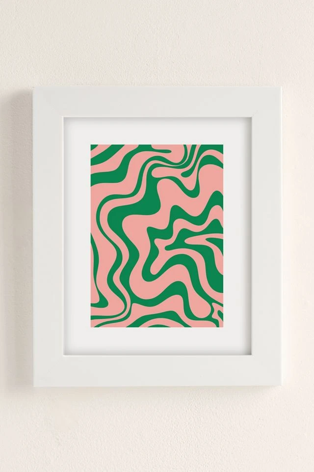 Outlet π Kierkegaard Design Studio Liquid Swirl Retro Pink And Bright Green Art Print White Matte Frame π - Image 2