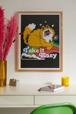 Budget 🔥 Pinkgabbercat Take It Easy I Art Print Natural Wood Frame 🎉