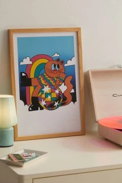 Outlet 😉 Pinkgabbercat Groovy Girl Art Print Natural Wood Frame ⌛