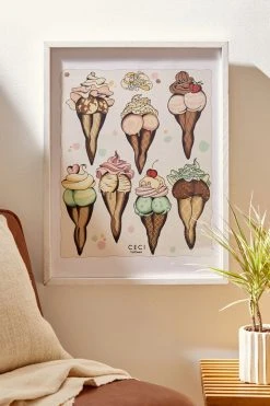Budget 🔥 CeciTattoos Sexy Ice Cream Tattoo Flash Art Print White Wood Frame 😉