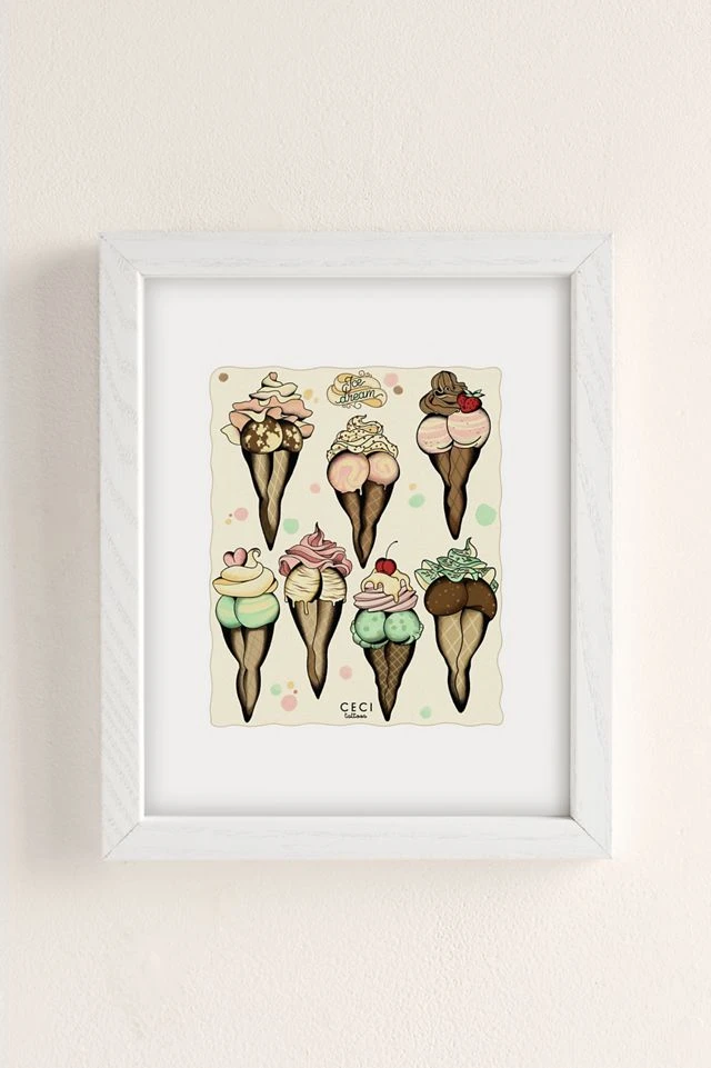 Budget π₯ CeciTattoos Sexy Ice Cream Tattoo Flash Art Print White Wood Frame π - Image 2