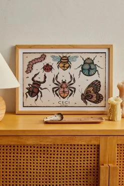 Best reviews of 🛒 CeciTattoos Butt Bugs Art Print Natural Wood Frame 🔥