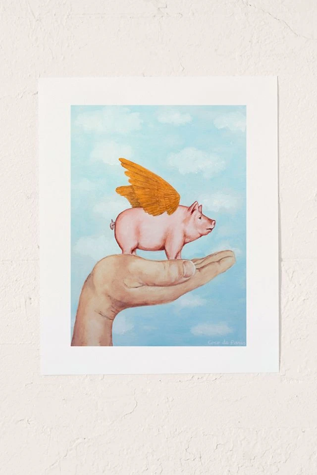 New π Coco De Paris Pig With Golden Wings Art Print No Frame π