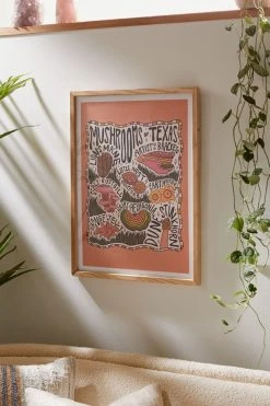 Hot Sale ✔️ Doodle By Meg Mushrooms Of Texas Art Print Natural Wood Frame ⭐