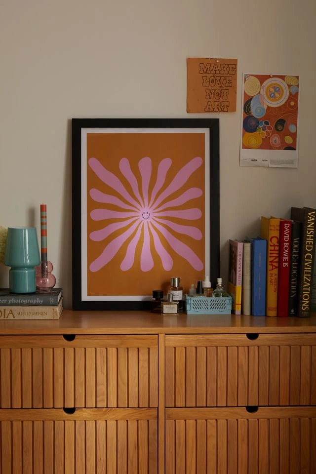 Cheap π Trajeado14 Cute Retro Sun Face Art Print Black Matte Frame π