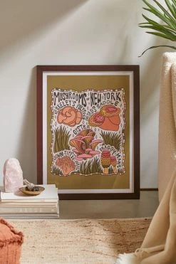 Discount π Doodle By Meg Mushrooms Of New York Art Print Walnut Wood Frame π