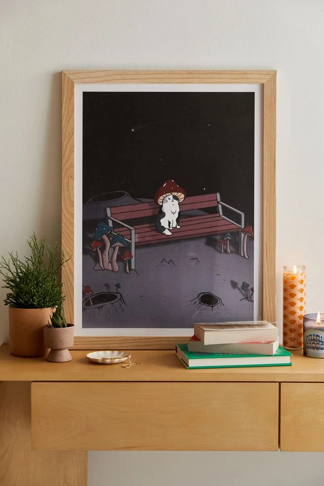 Flash Sale 𧨠Plantspace Mushroom Cat In Space Art Print Natural Wood Frame π€©